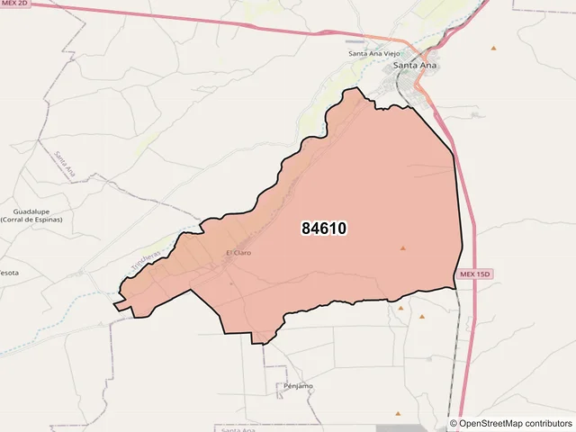 Mapa del código postal 84610, Santa Ana, Sonora