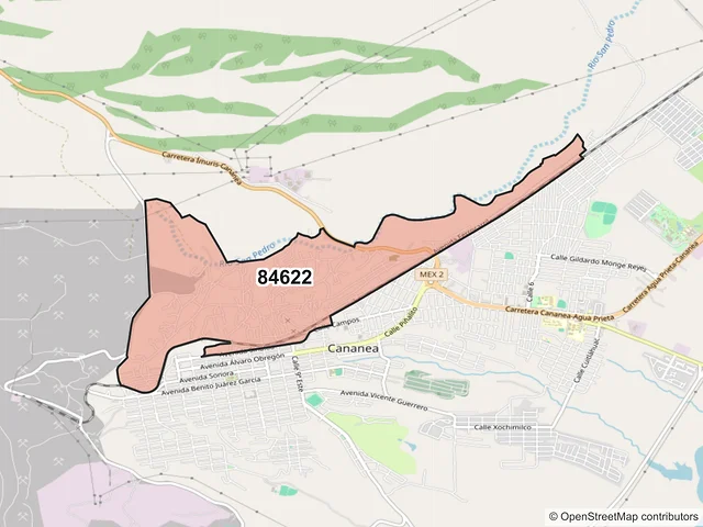 Mapa del código postal 84622, Cananea, Sonora