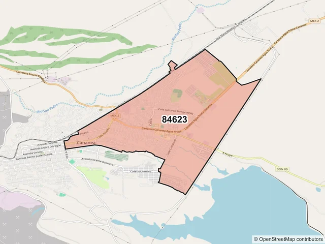 Mapa del código postal 84623, Cananea, Sonora