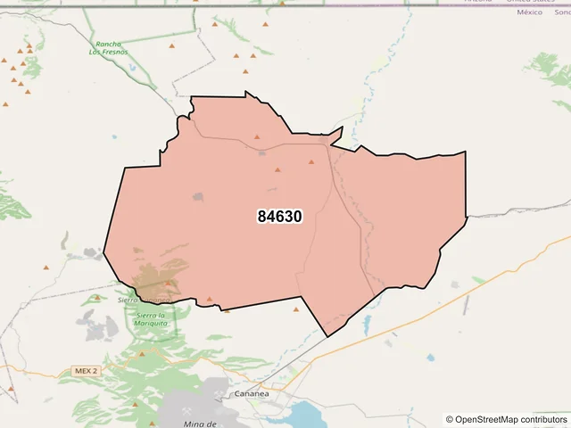 Mapa del código postal 84630, Cananea, Sonora