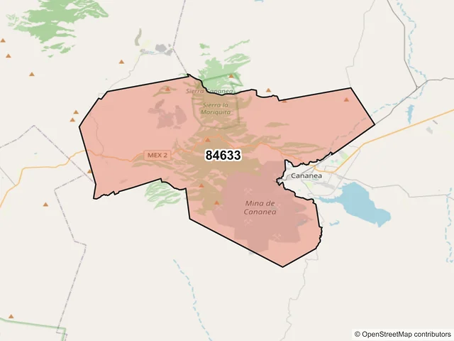 Mapa del código postal 84633, Cananea, Sonora
