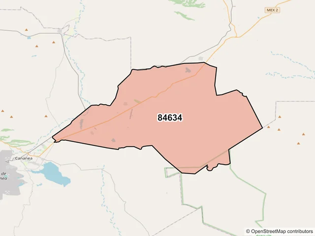 Mapa del código postal 84634, Cananea, Sonora