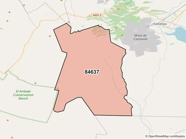 Mapa del código postal 84637, Cananea, Sonora