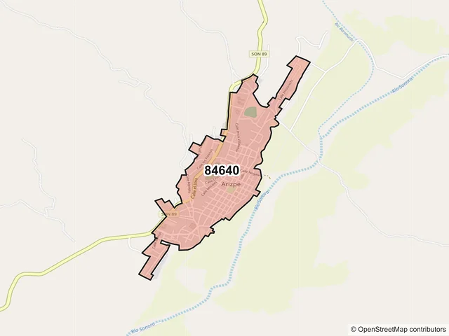 Mapa del código postal 84640, Arizpe, Sonora