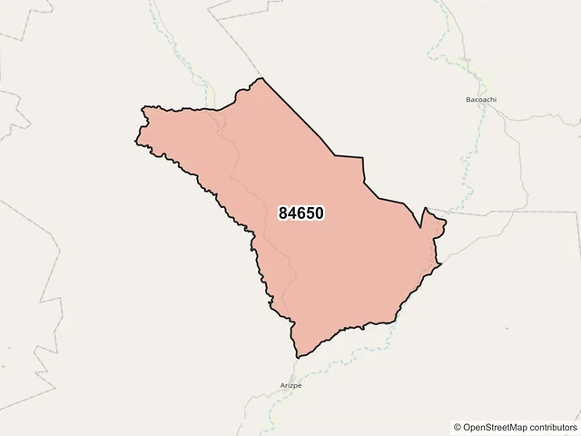 Mapa del código postal 84650, Arizpe, Sonora
