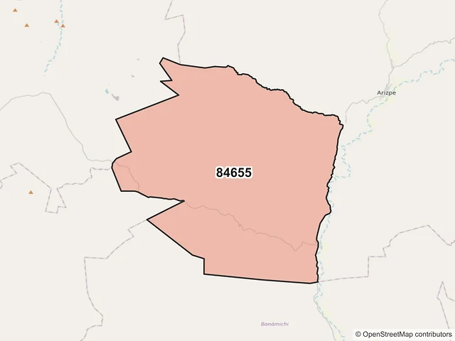 Mapa del código postal 84655, Arizpe, Sonora