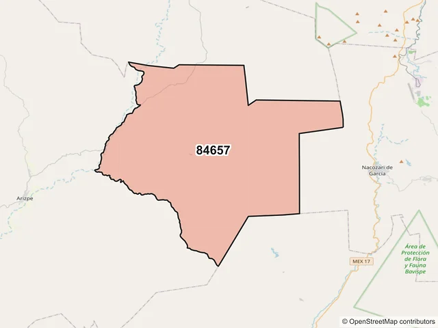 Mapa del código postal 84657, Arizpe, Sonora