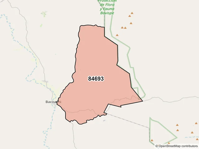 Mapa del código postal 84693, Bacoachi, Sonora