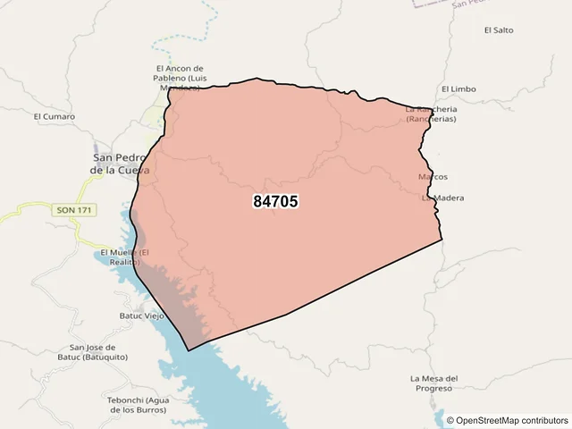 Mapa del código postal 84705, San Pedro de la Cueva, Sonora