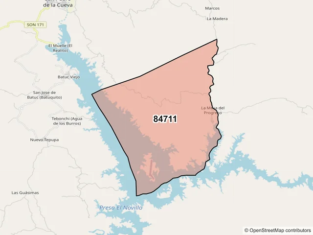 Mapa del código postal 84711, San Pedro de la Cueva, Sonora