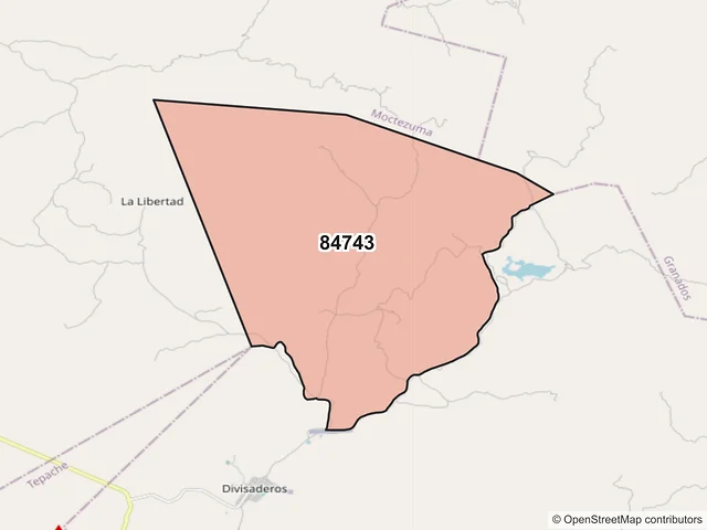 Mapa del código postal 84743, Divisaderos, Sonora
