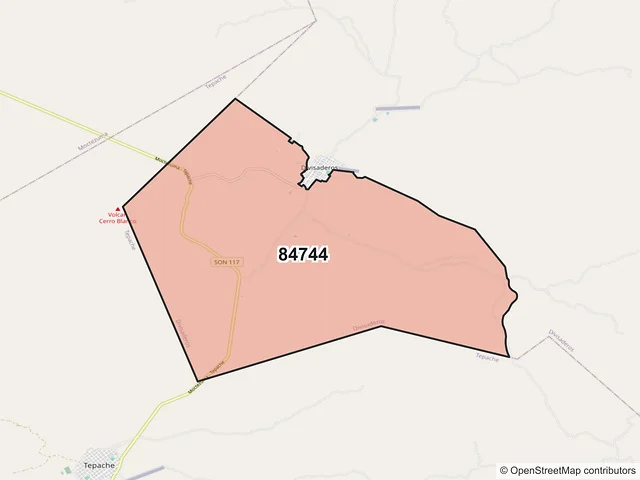 Mapa del código postal 84744, Divisaderos, Sonora
