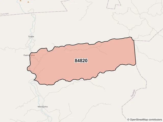 Mapa del código postal 84820, Opodepe, Sonora