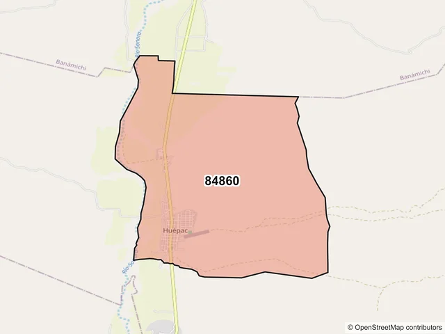 Mapa del código postal 84860, Huépac, Sonora