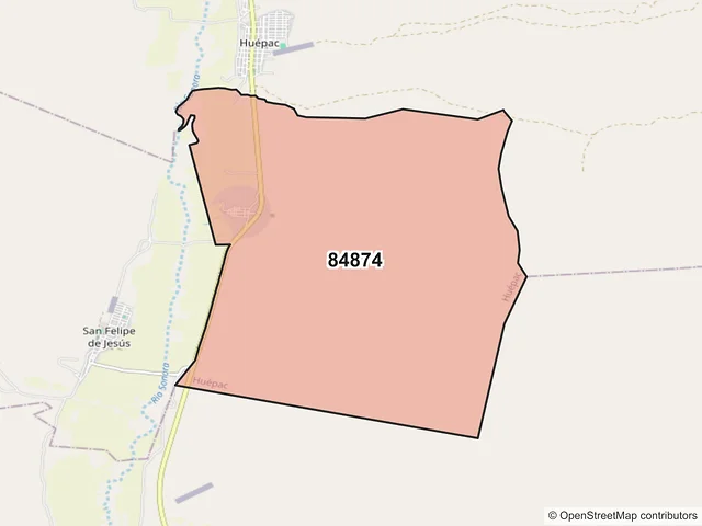Mapa del código postal 84874, Huépac, Sonora