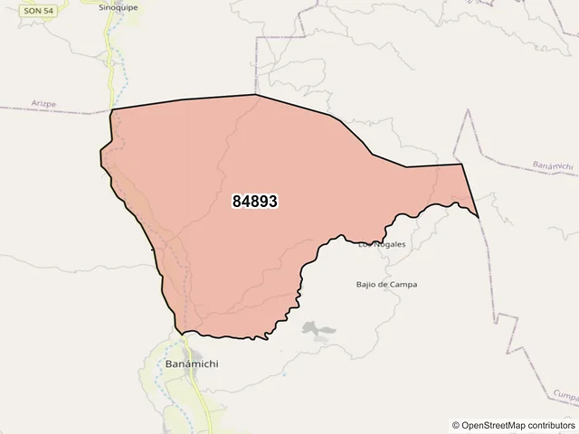 Mapa del código postal 84893, Banámichi, Sonora