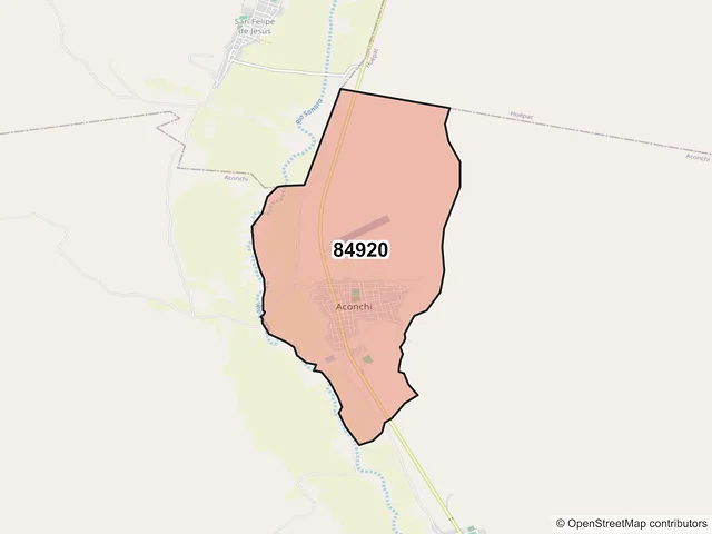 Mapa del código postal 84920, Aconchi, Sonora