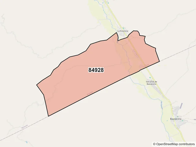 Mapa del código postal 84928, Aconchi, Sonora