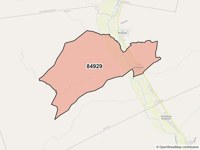 Mapa del código postal 84929, Aconchi, Sonora