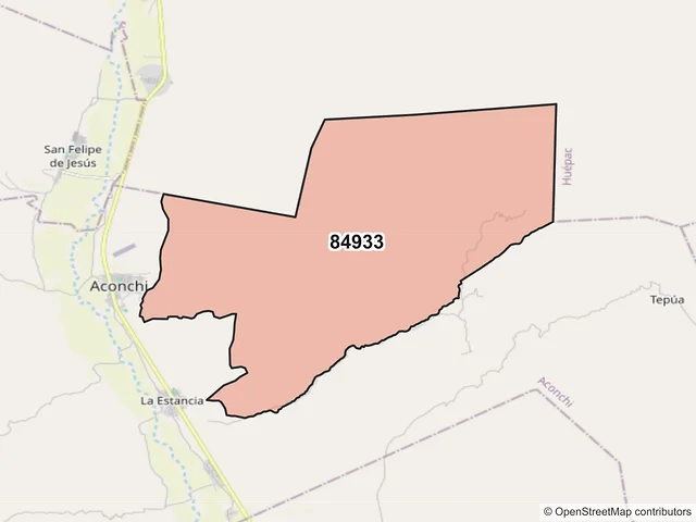 Mapa del código postal 84933, Aconchi, Sonora