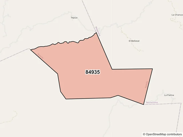 Mapa del código postal 84935, Aconchi, Sonora