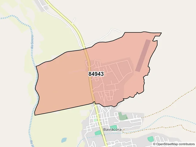 Mapa del código postal 84943, Baviácora, Sonora