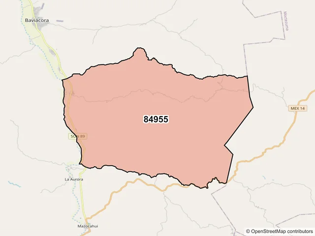 Mapa del código postal 84955, Baviácora, Sonora