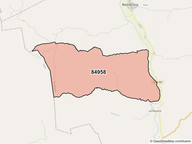 Mapa del código postal 84958, Baviácora, Sonora
