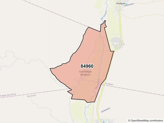 Mapa del código postal 84960, San Felipe de Jesús, Sonora