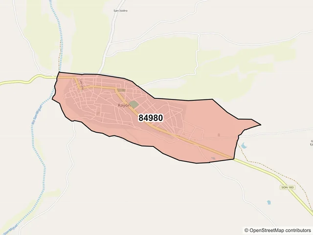Mapa del código postal 84980, Rayón, Sonora