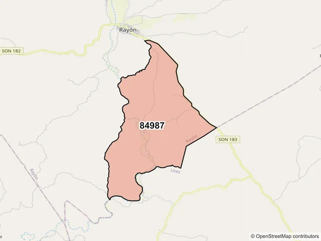 Mapa del código postal 84987, Rayón, Sonora