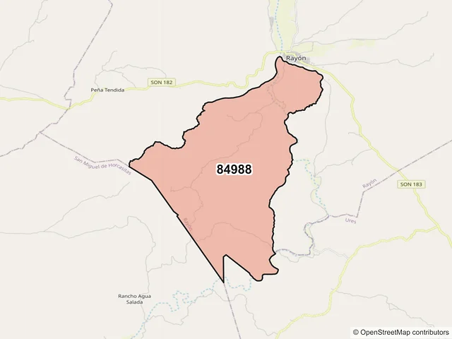 Mapa del código postal 84988, Rayón, Sonora