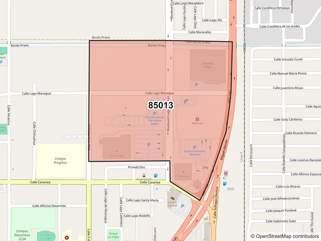 Mapa del código postal 85013, Ciudad Obregón, Sonora