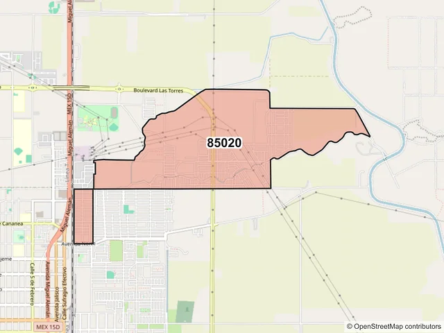 Mapa del código postal 85020, Ciudad Obregón, Sonora