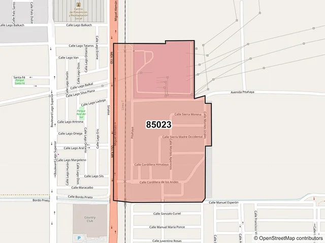 Mapa del código postal 85023, Ciudad Obregón, Sonora