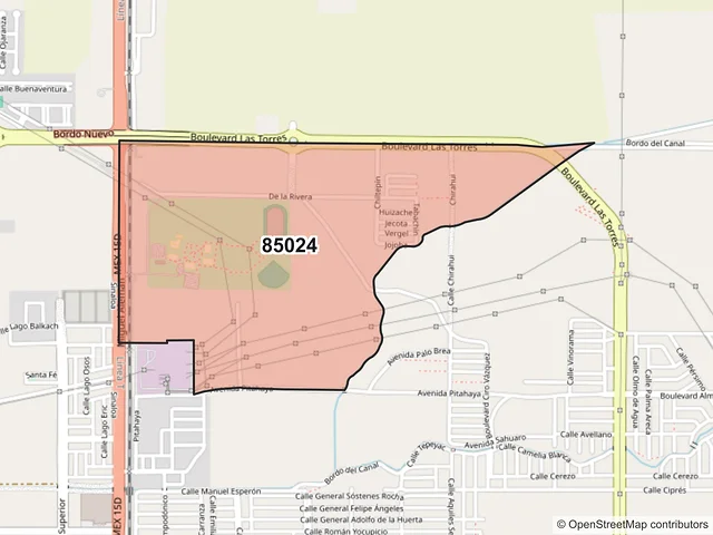 Mapa del código postal 85024, Ciudad Obregón, Sonora