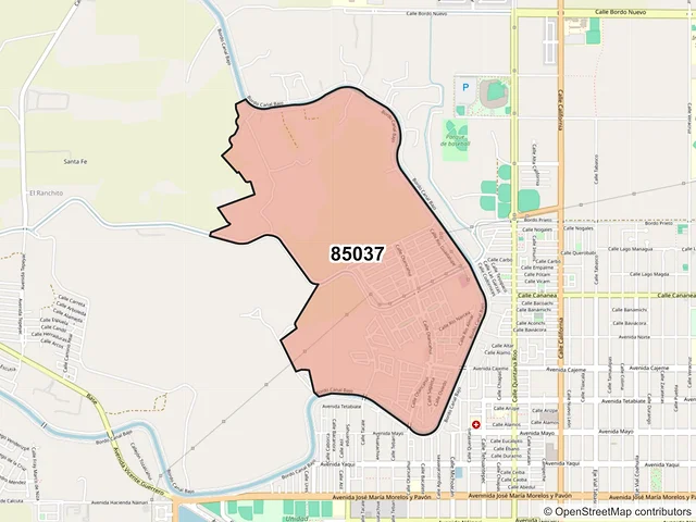 Mapa del código postal 85037, Ciudad Obregón, Sonora