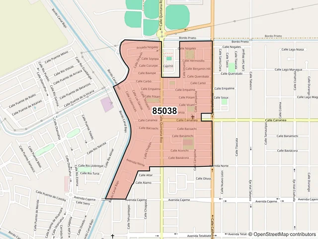 Mapa del código postal 85038, Ciudad Obregón, Sonora