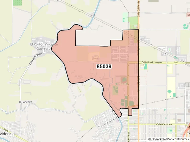 Mapa del código postal 85039, Ciudad Obregón, Sonora