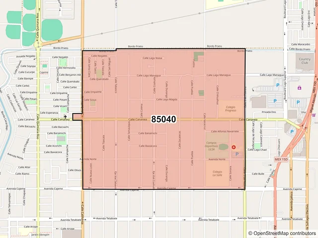 Mapa del código postal 85040, Ciudad Obregón, Sonora