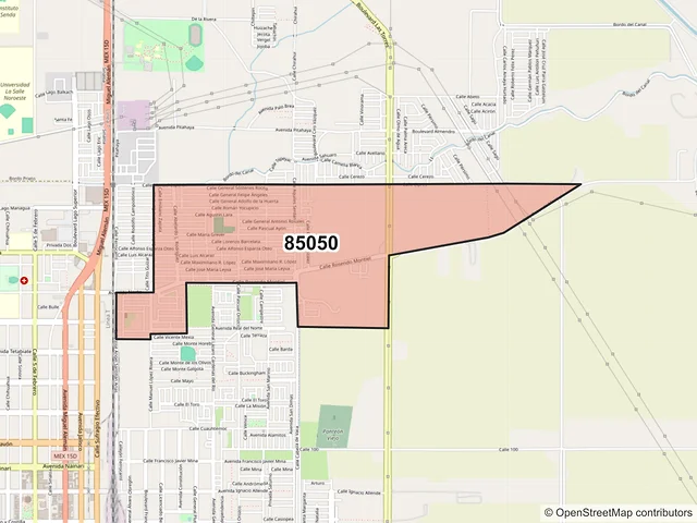 Mapa del código postal 85050, Ciudad Obregón, Sonora