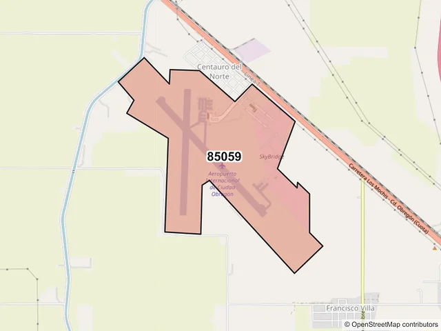 Mapa del código postal 85059, Ciudad Obregón, Sonora