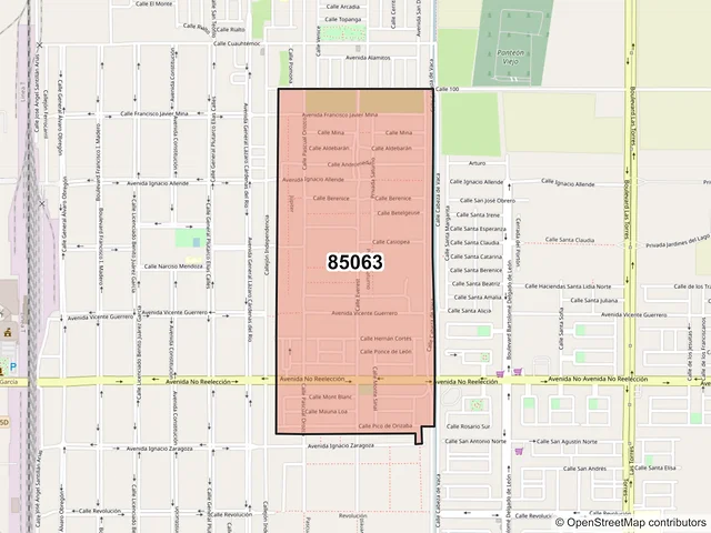 Mapa del código postal 85063, Ciudad Obregón, Sonora