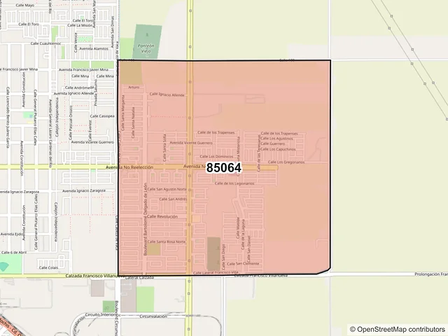 Mapa del código postal 85064, Ciudad Obregón, Sonora