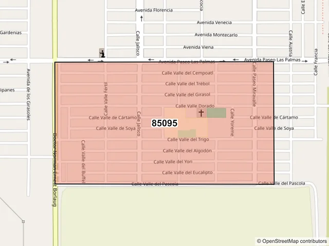 Mapa del código postal 85095, Ciudad Obregón, Sonora