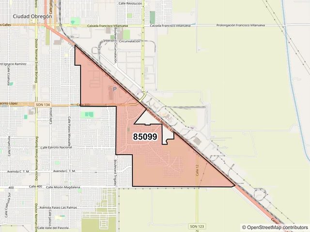 Mapa del código postal 85099, Ciudad Obregón, Sonora