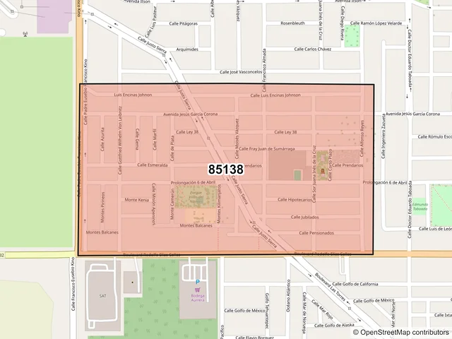 Mapa del código postal 85138, Ciudad Obregón, Sonora