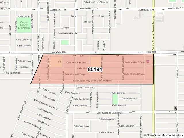 Mapa del código postal 85194, Ciudad Obregón, Sonora