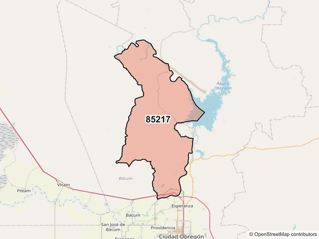 Mapa del código postal 85217, Cajeme, Sonora