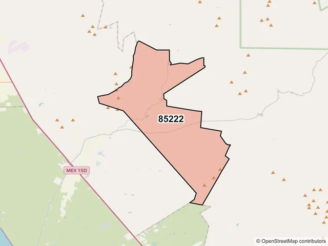 Mapa del código postal 85222, Navojoa, Sonora